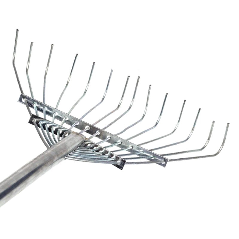 Stainless steel straw rake rake telescopic rake deciduous rake 14 teeth 16 teeth steel wire rake galvanized pipe straw rake telescopic