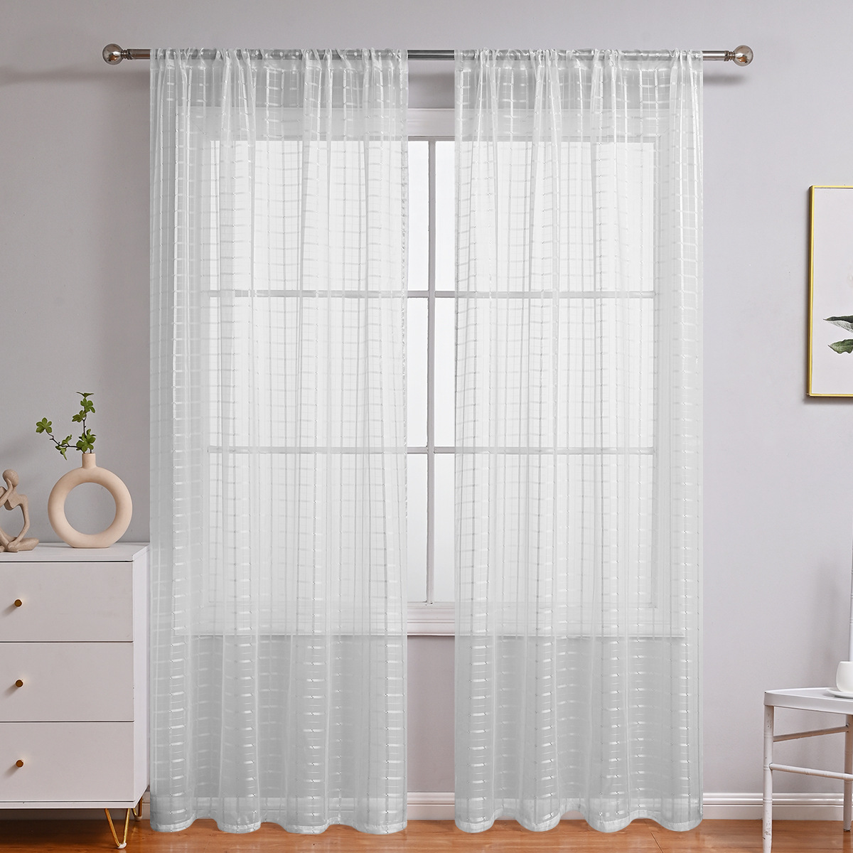 Cross-border European and American-style Teflon grid window screen French-style beautiful curtain gauze curtain balcony bay window gauze curtain finished product