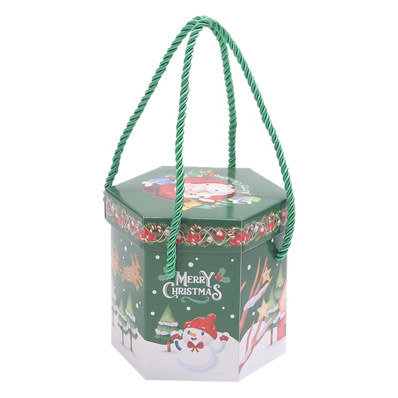 Hexagonal Lanyard Christmas Apple Box Christmas Eve Candy Packaging Box Children's Gift Portable Safe Fruit Box
