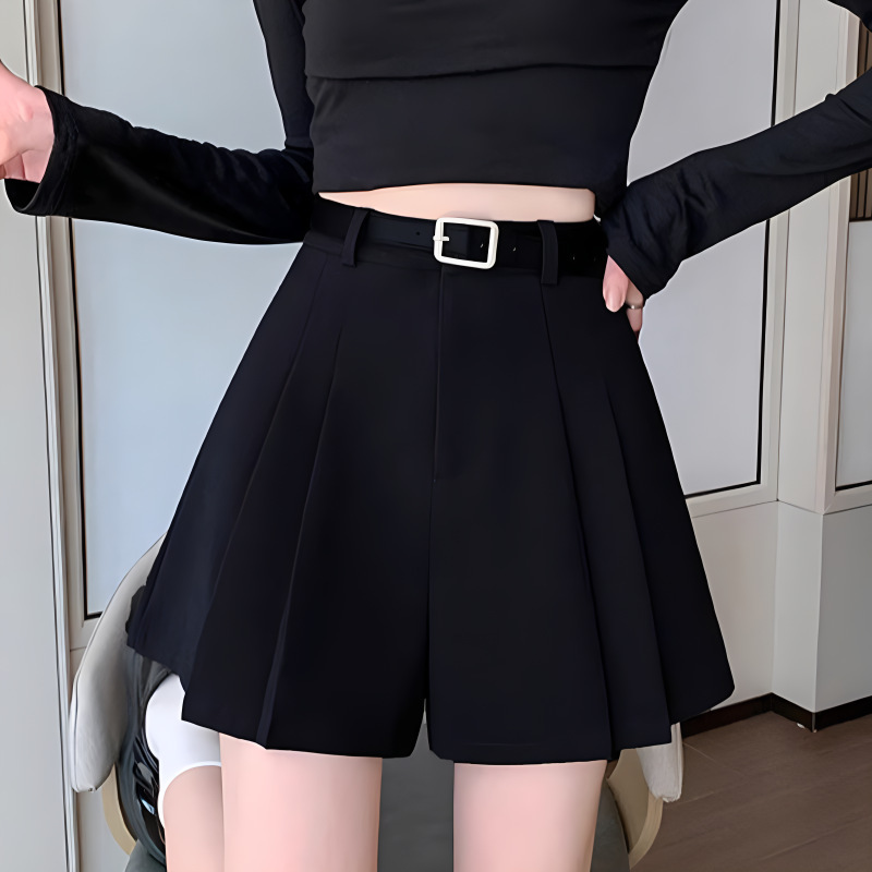 Internet Celebrity Fashionable Casual Suit Shorts Women's Spring and Summer 2024 Back Waist Loop Wide Leg Culottes High Waist Staggedness Ins Trendy
