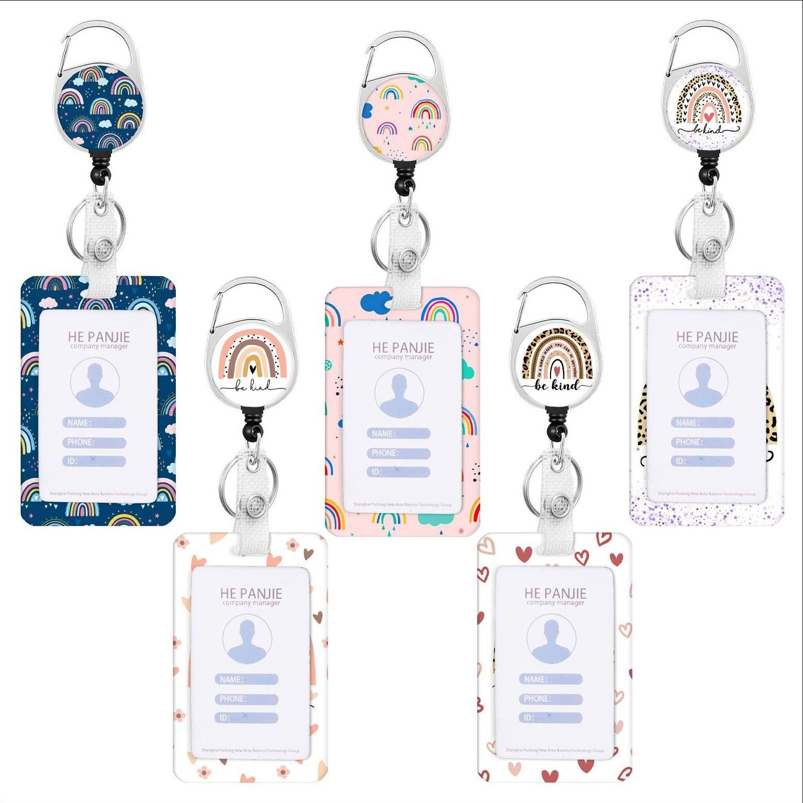 Hand-painted Rainbow Easy-pull Buckle Easy-pull Polyester Printed Phone ID Lanyard Push-fit Sliding Card Holder Retractable Buckle