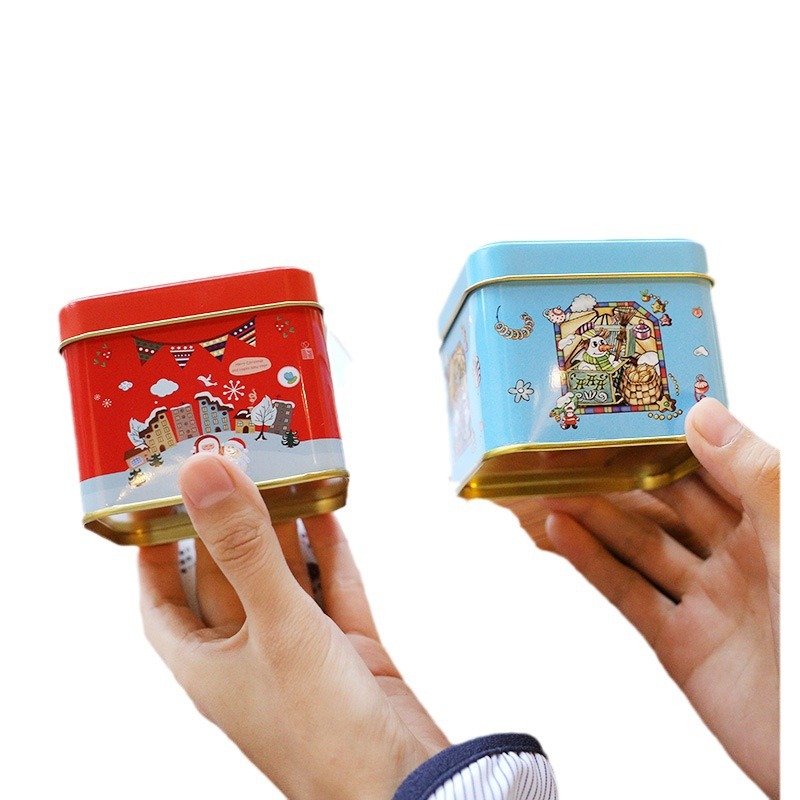 Picture of Christmas small square box tinplate box packaging gift box gift baking biscuit box iron candy box Series factory wholesale