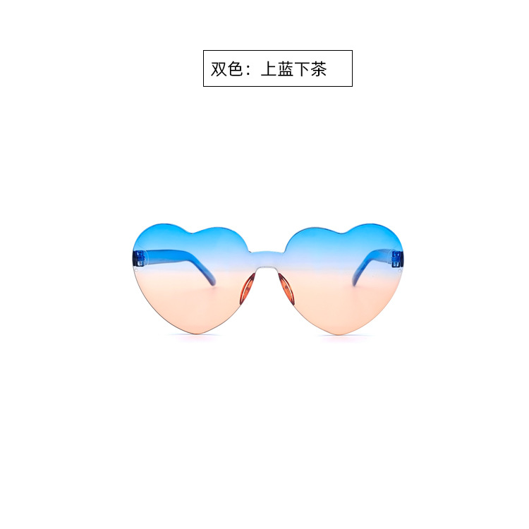 Picture of New love sunglasses jelly color frameless heart-shaped conjoined glasses dazzling color heart sunglasses