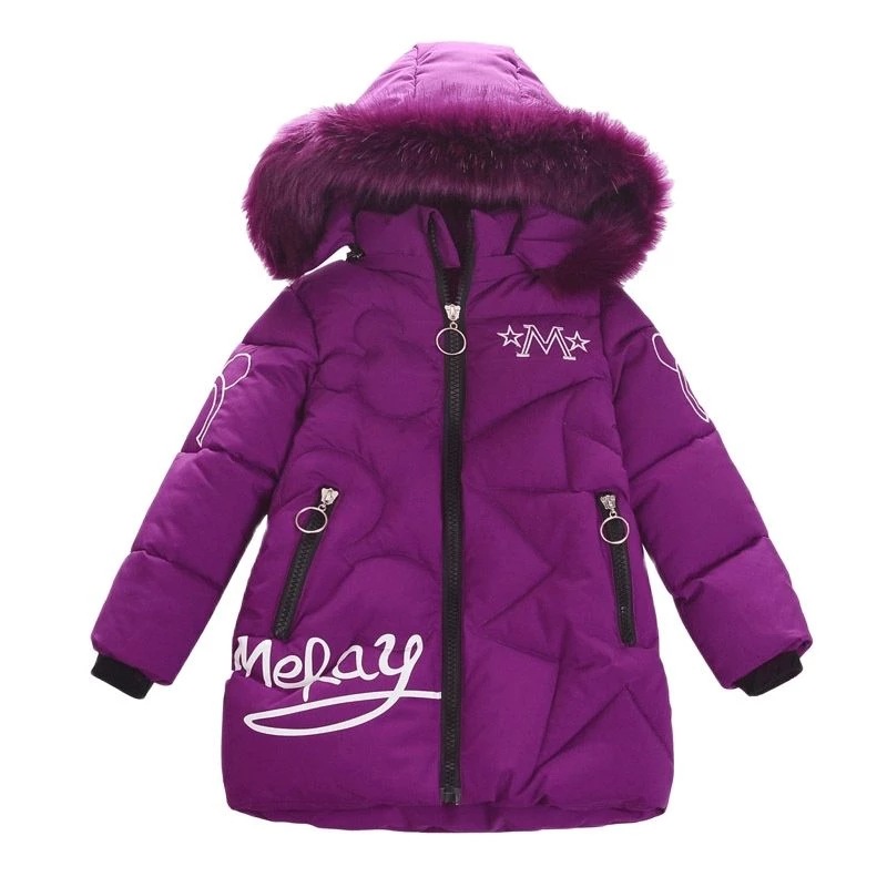 Picture of Winter New girls' cotton-padded coat Korean style medium and large children's mid-length thickened down cotton large fur collar cotton-padded coat