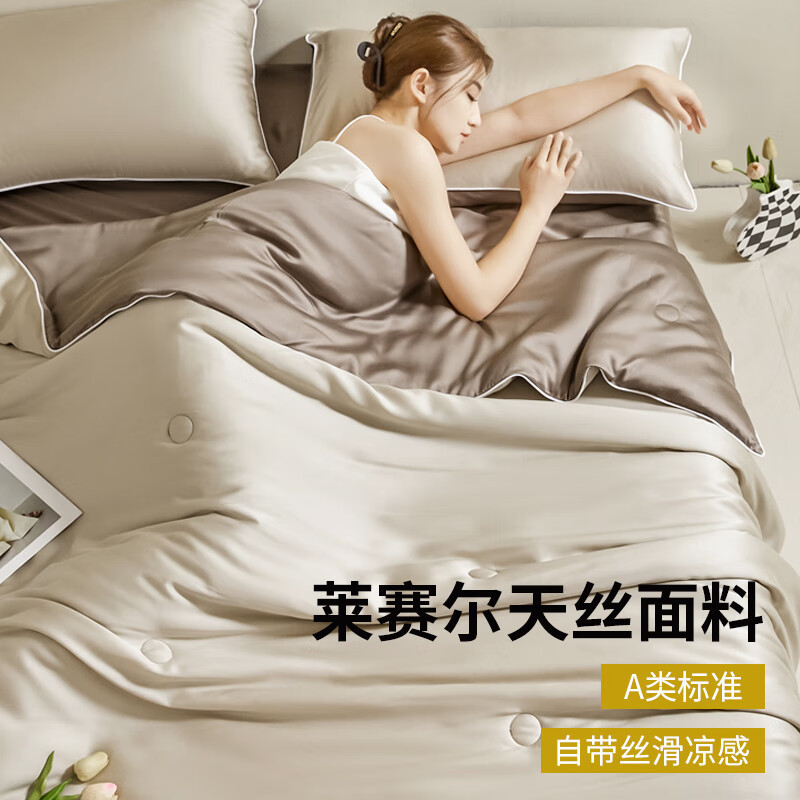 Picture of Lyocell Tencel Summer Quilt Summer Cooling Ice Silk Summer Cooling Quilt Class a Air Conditioning Quilt Machine Washable Thin Quilt Four-Piece Set