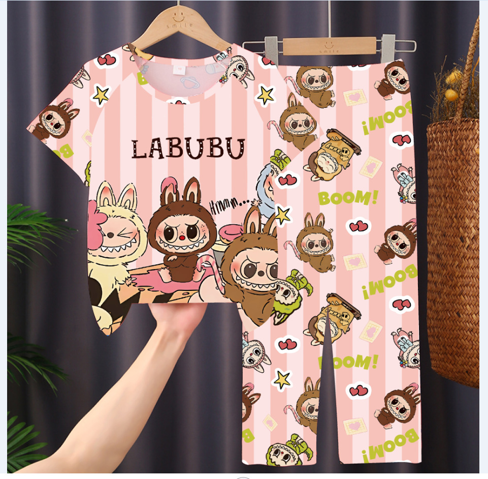 Picture of Children's Pajamas 2025 New Summer Thin Short-sleeved Trousers Girls' Large Children's and Girls' Home Clothes Summer Outer Wear