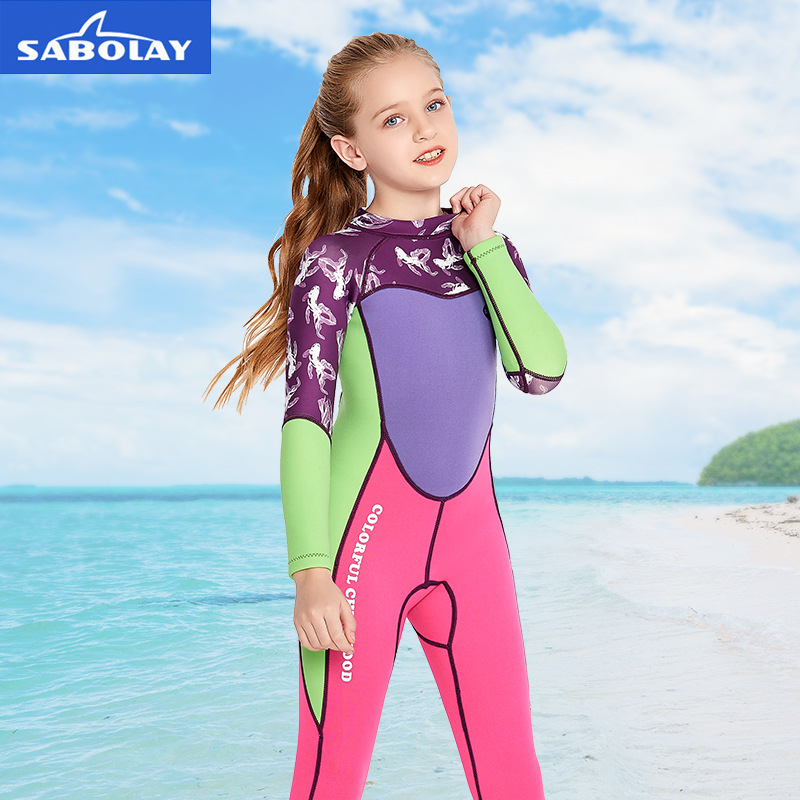 Picture of Autumn and Winter Children's 2MM Thickened Girls' Long Sleeve Swimwear Sunscreen Cartoon Surfing Children's Swimsuit Diving Suit