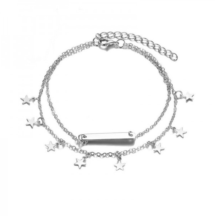 Picture of European and American jewelry explosions anklet five-angle stars long square double-layer simple beach ladies foot chain wholesale