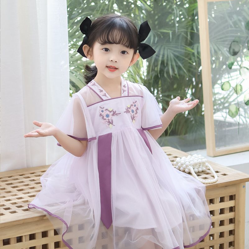 Picture of Girls Han Dynasty Dress Children's Ancient Style Flying Sleeve Mesh Skirt Baby Princess Dress Summer Dress Fashionable 2024 Summer