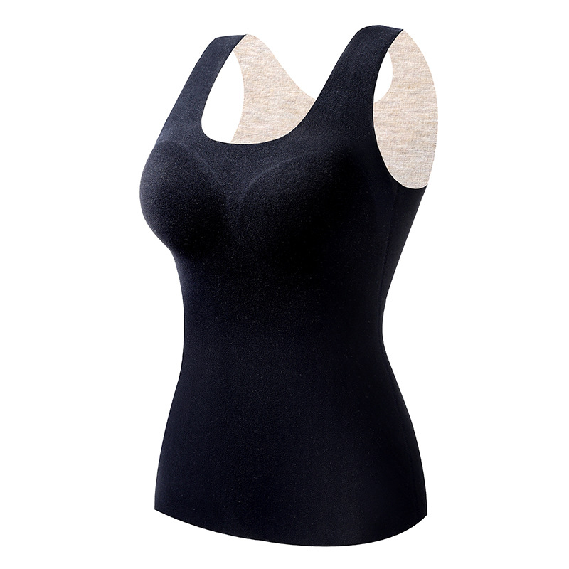Picture of Velvet Thermal Underwear Vest Seamless Thermal Top fleece-lined Slim-fit Inner Wearing Outer Wearing Fixed Chest Pad Cashmere Silk