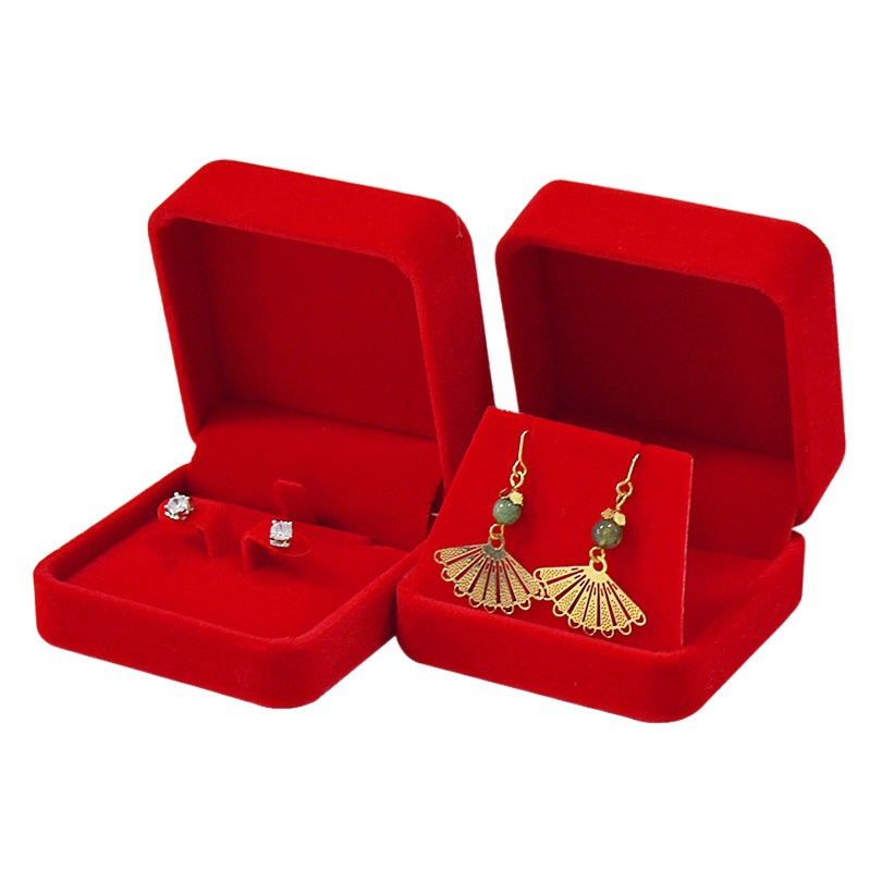 Factory wholesale flannel earring box necklace earrings ear jewelry packaging box two-piece pu earring box