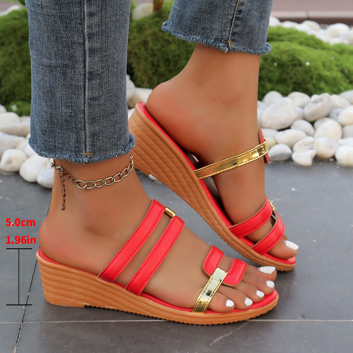 Women's wedge slippers 2024 summer European and American plus size new color matching fish mouth beach slippers women's in stock