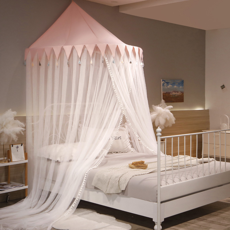 Removable and Washable Ceiling Semi-Circular Mosquito Net, Beautiful Colorful Tassel Children's Princess Bed Mosquito Net, Floor-Standing, No Installation Required
