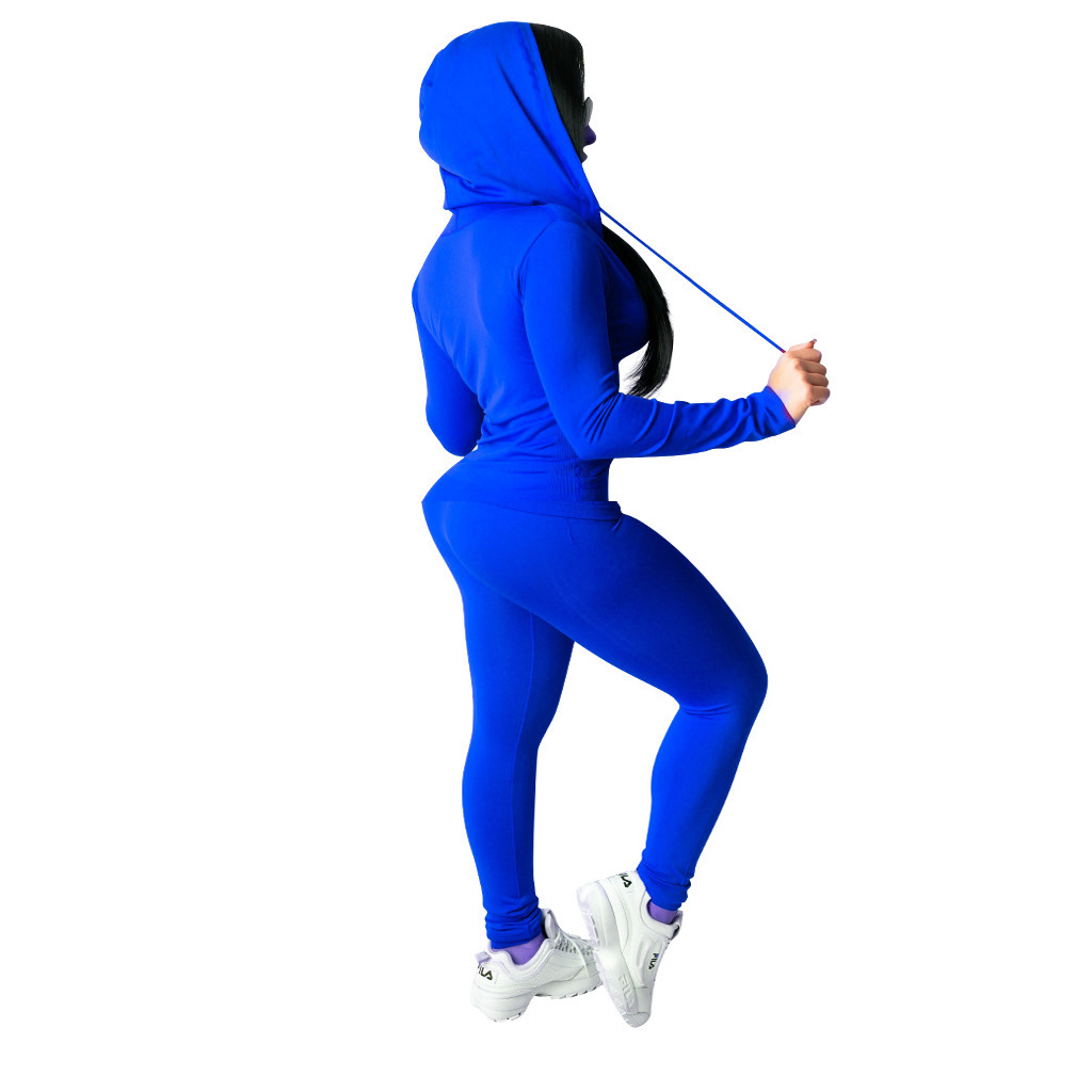Picture of 9547#2024 spring new Dunhuang Amazon foreign trade Europe and the United States sexy casual solid color hooded two-piece set