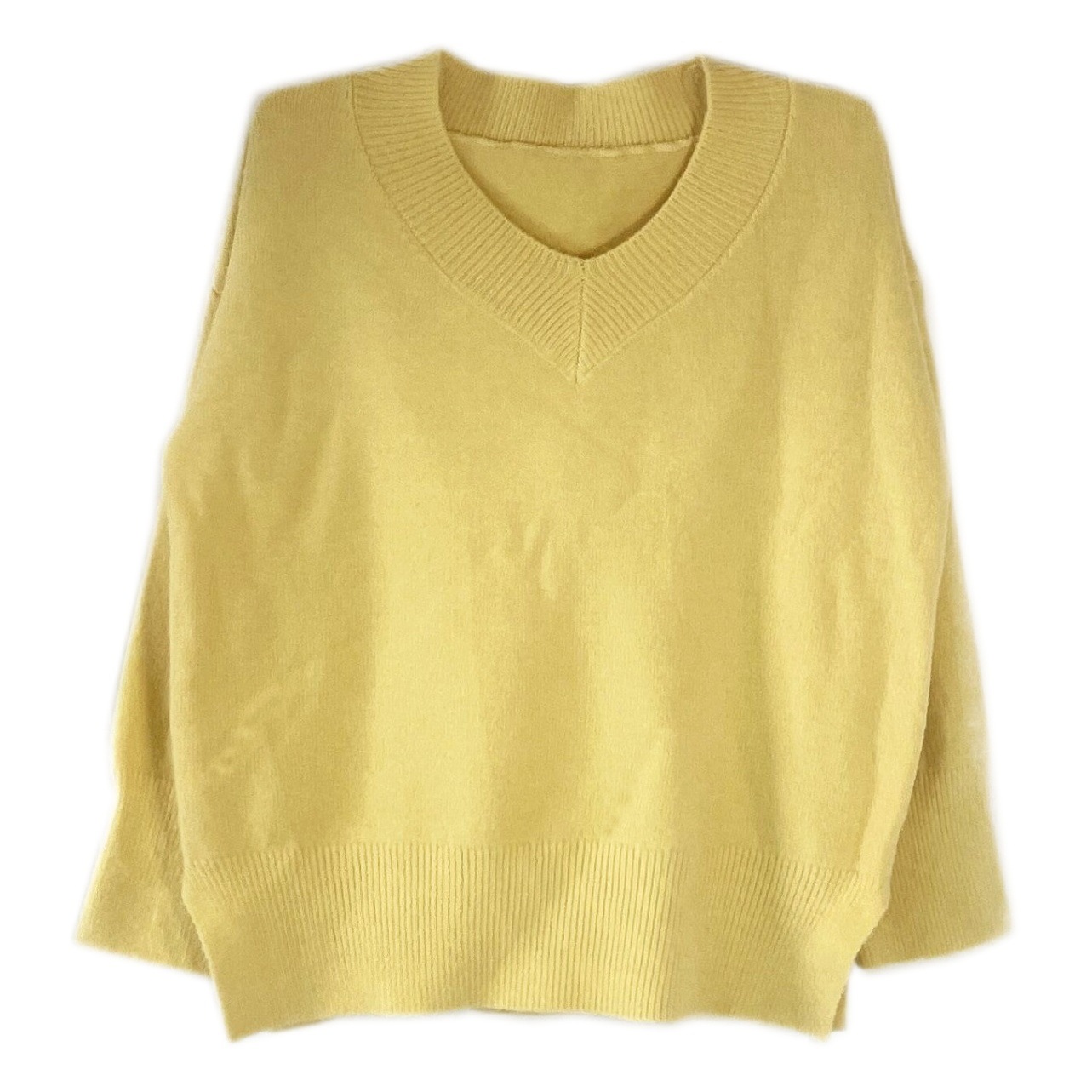 V Neck Sweater Autumn and Winter Lazy Style Korean Style Outer Wear Knitted Pullover Pure Color Top Women's Fashion Versatile Korean Style Trendy