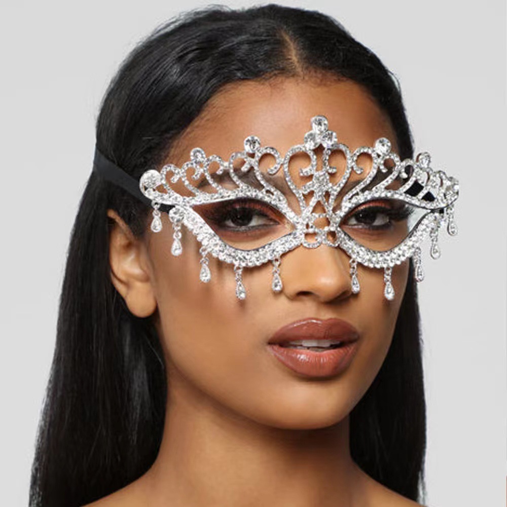 Picture of Bridal Ball Mask Headwear European and American Wedding Party Accessories Rhinestone Tassel Covering Party Dress Accessories