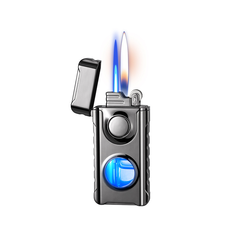 Picture of New double-Fire direct charge and open fire random switch lighter creative perspective air window with blue light inflatable lighter