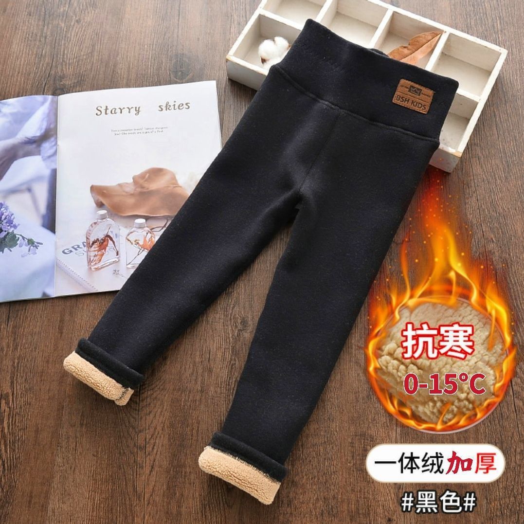 Picture of Girls' Fleece-Lined Leggings Autumn and Winter Outer Wear Girls' Big Kids One-Piece Fleece Baby Thickened Pants Pure Cotton High Waist Warm Pants