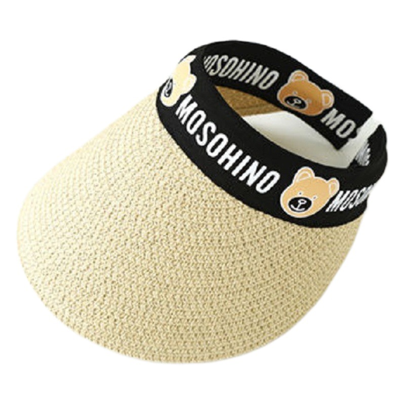 Summer children's cartoon straw peaked cap bear empty top breathable headband sun hat for boys and girls baby sun hat