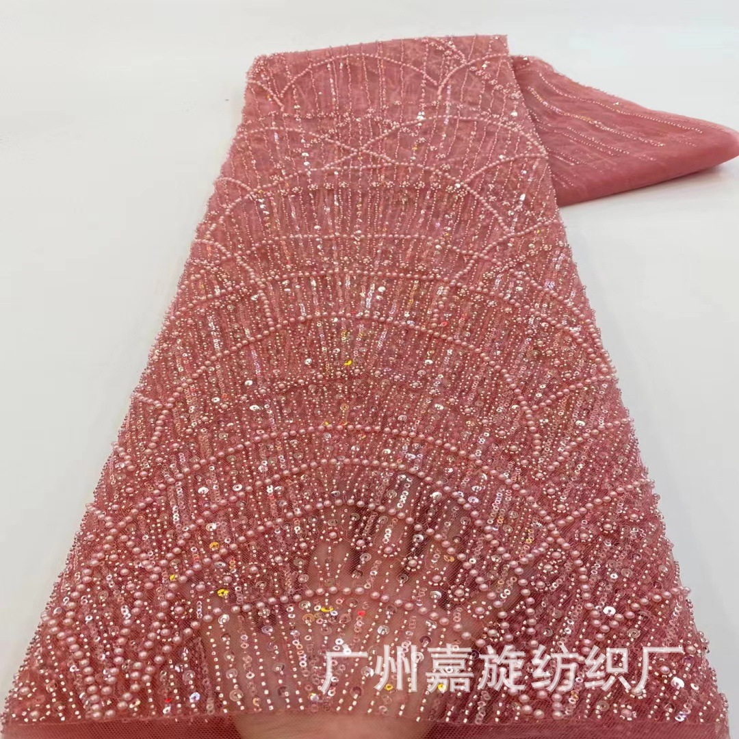 High-Definition French Wedding Dress Bead Tube Embroider Cloth Heavy Industry Sequin Chain Mesh Bottom Embroider Fabric Jx3915