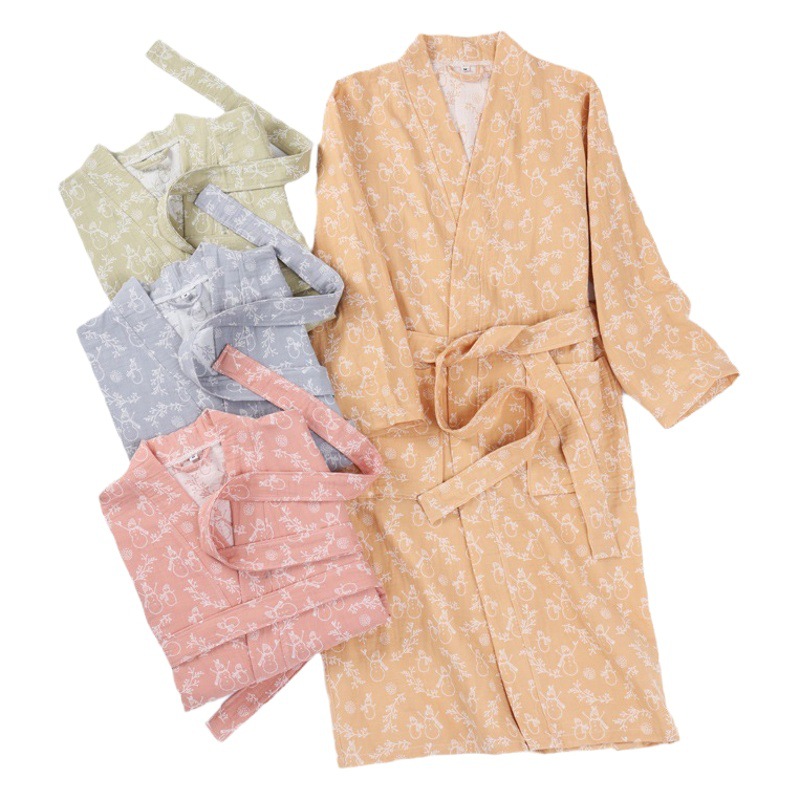 Pure cotton double gauze bathrobe spring and autumn gauze pajamas home clothes couple nightgown absorbent quick-drying bathrobe wholesale