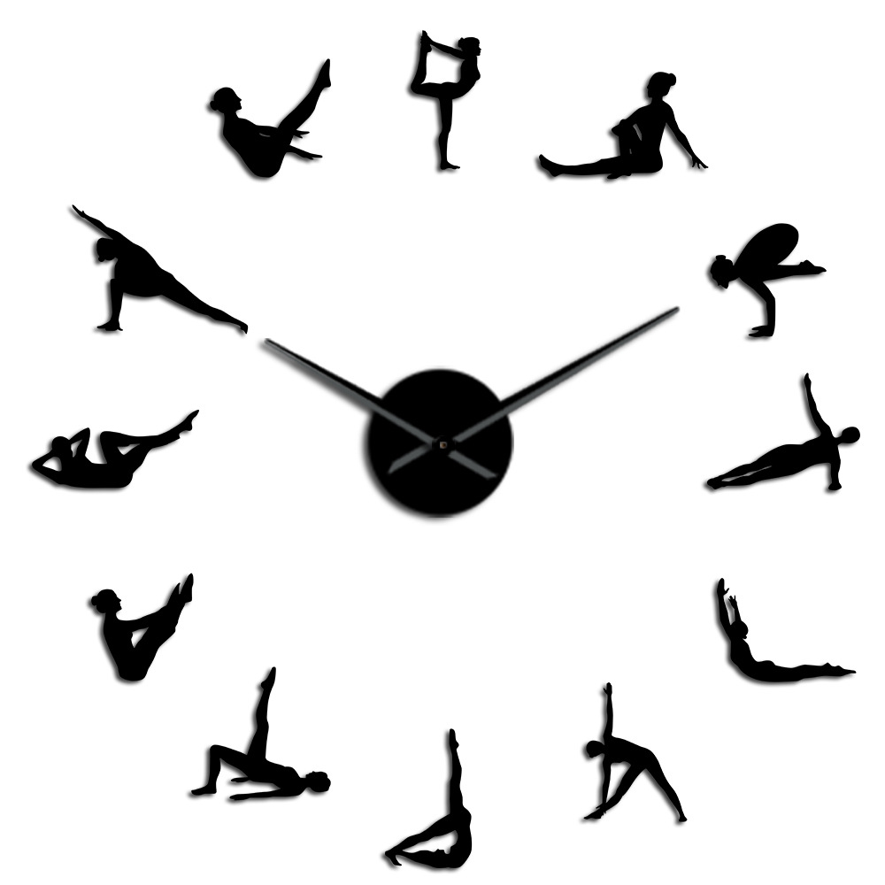Frameless DIY wall clock 3D mirror yoga wall clock large mute wall stickers living room home decoration clock