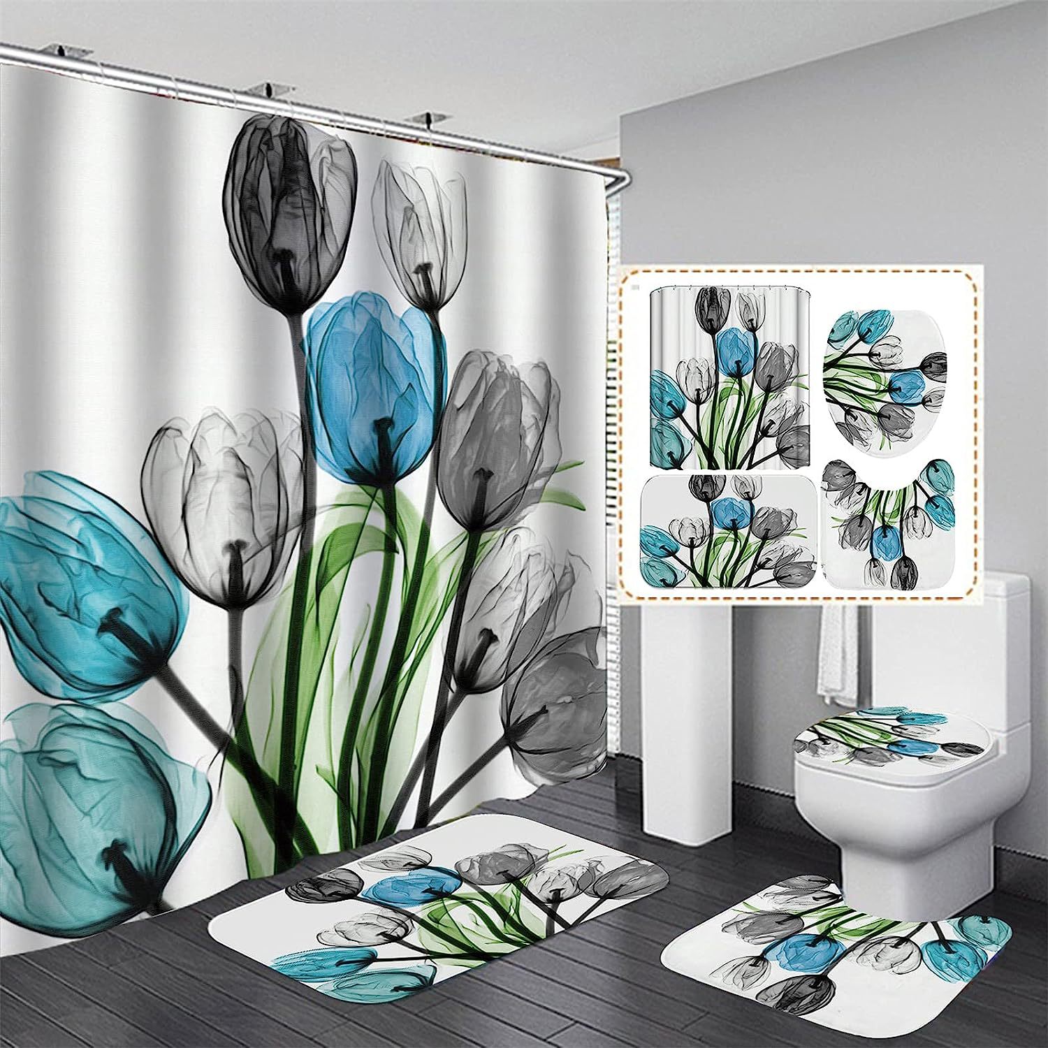 Picture of Cross-border supply non-perforated waterproof shower curtain bathroom partition bathroom thickened printed hanging curtain manufacturers wholesale