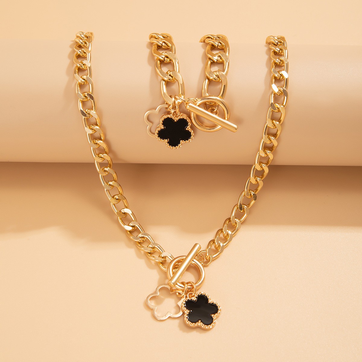 Cross-Border Punk Multi-Layer Chain Five-Petal Flower Clavicle Chain Stacked with Temperament Niche Light Luxury Design Necklace
