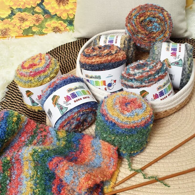 Warm Color Gradient Oil Painting Circle Wool Dyed Wool Diy Handmade Knitted Sweater Scarf Coat Wool Group