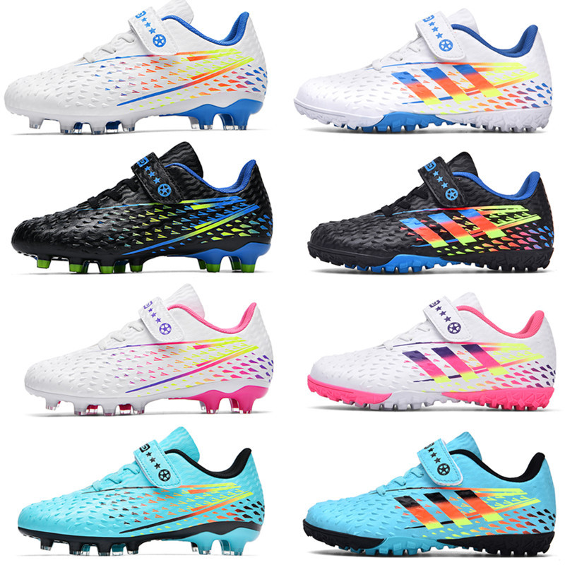 Cross-border children's football shoes velcro leather feet for boys and girls tf broken nails artificial lawn FG nail training sneaker