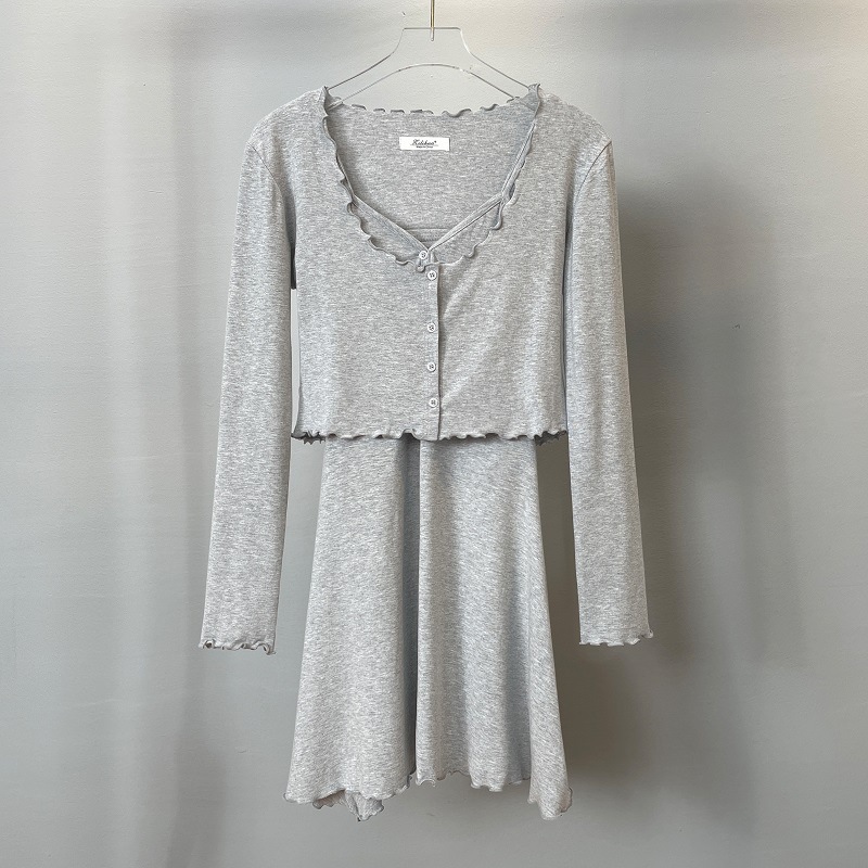 Picture of French Style High-end Sense Chic Long-sleeved Cardigan Slip Skirt Set Pure Desire Style Slim-fit Sexy Dress Two-piece Set for Women