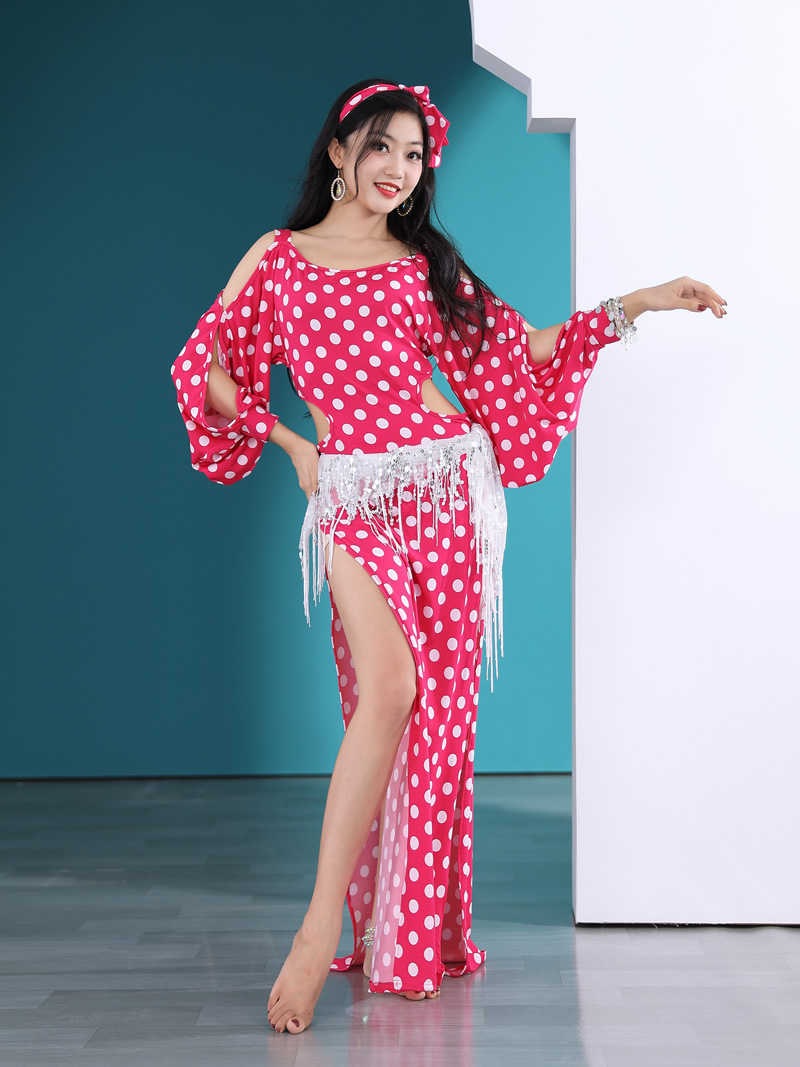 Belly Dance Costume Female Baladi Polka Dot Robe Folklore Table Performance Costume Oriental Dance Practice Costume T5596