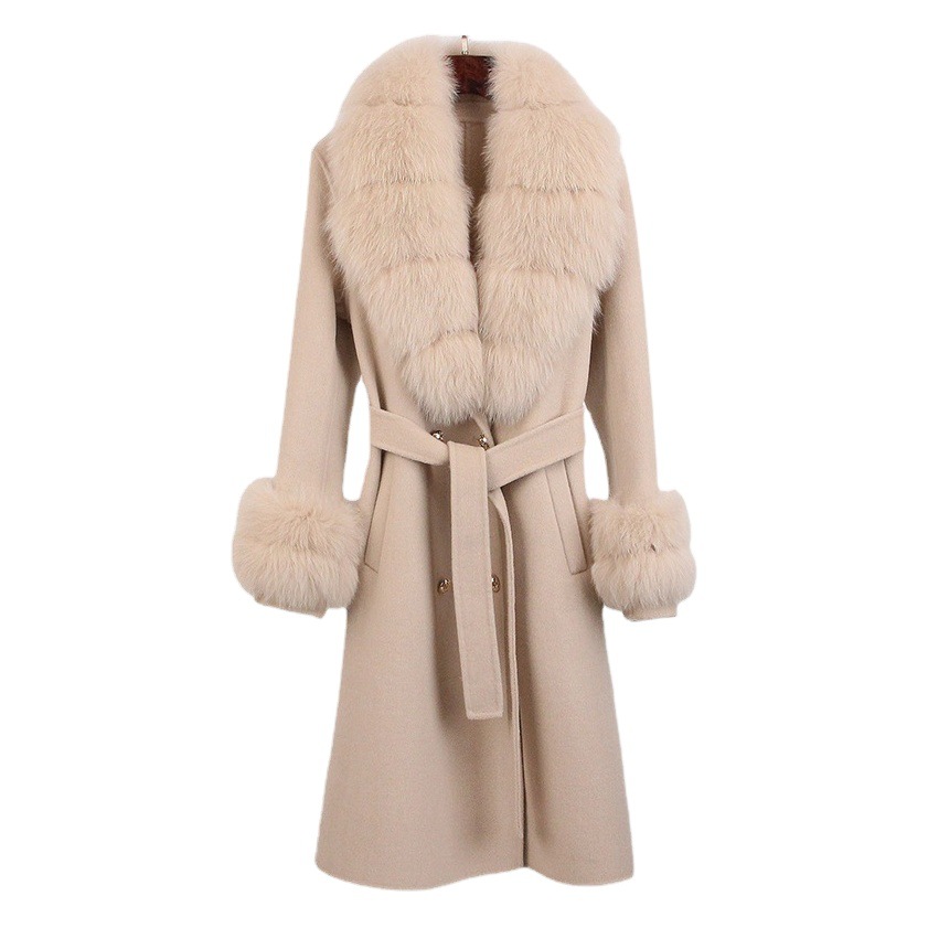 Cashmere Wool Coat Coat Autumn and Winter Coat Women's High-end Double-sided Wool Coat Women's Fox Wool Collar