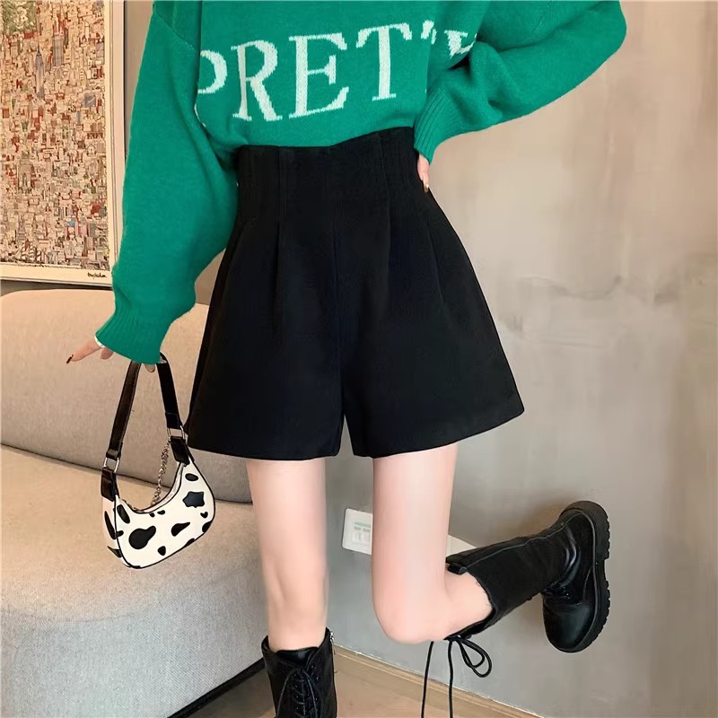 Autumn and Winter 2023 New High Waist Black Wide Leg Pants Slimming Woolen Casual Shorts Women's Fashion Boots Pants