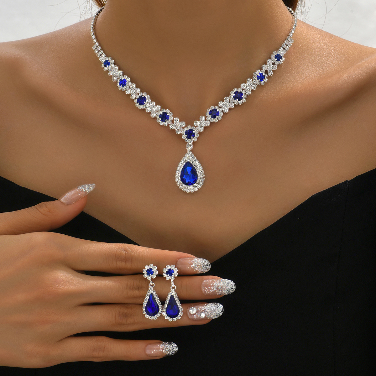 Picture of Fashion European and American new jewelry high-grade crystal gem women's water drop necklace stud earrings bracelet ring