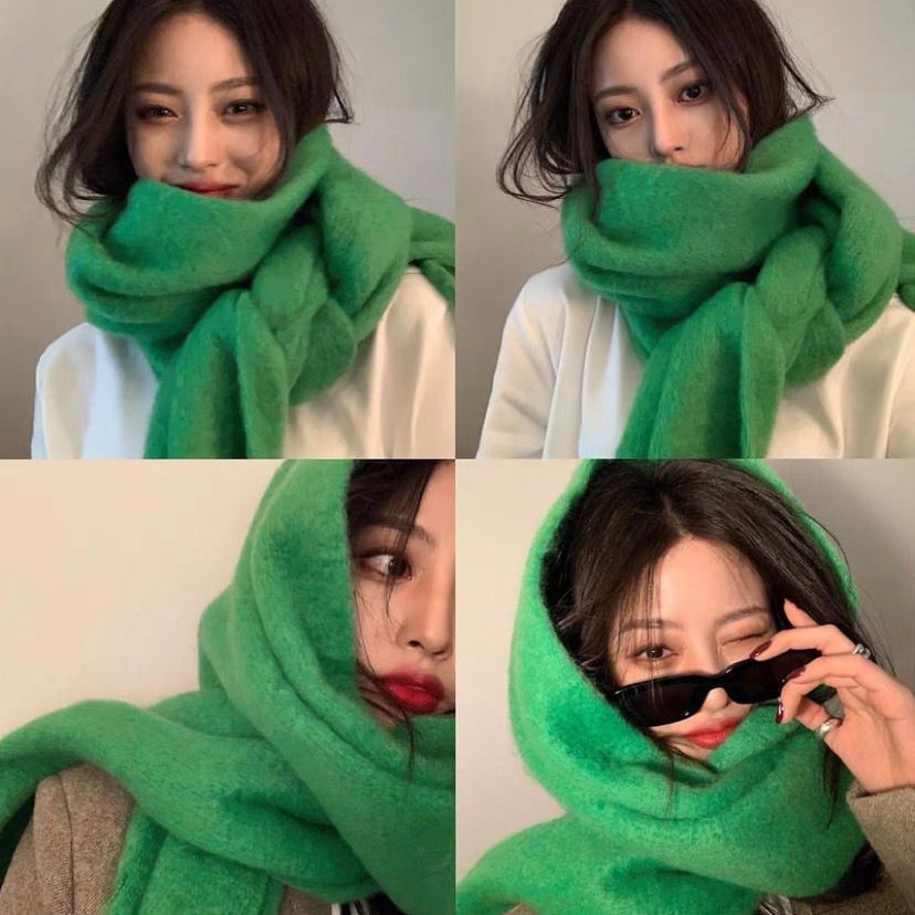 Picture of Winter monochrome plush heavy weight soft fluffy lazy wind solid color large pulled wool warm scarf for students couple