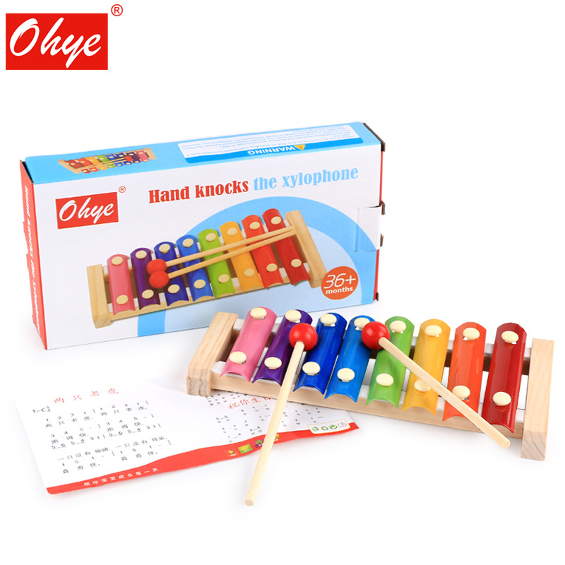 Picture of Children's wooden eight-tone accordion early education educational exercise hand-eye coordination small xylophone tapping instrument toys wholesale