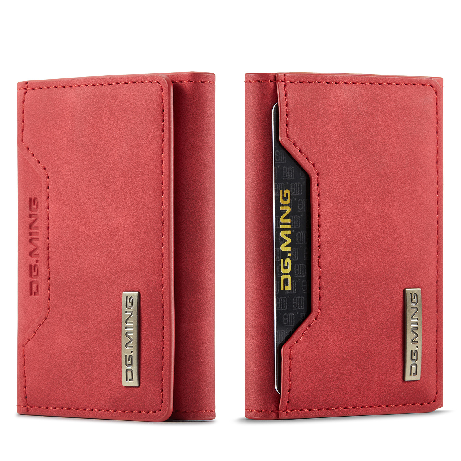 Picture of DG.MING brown three-fold card case card case high-grade retro PU card case leather case multi-functional magnetic small card case