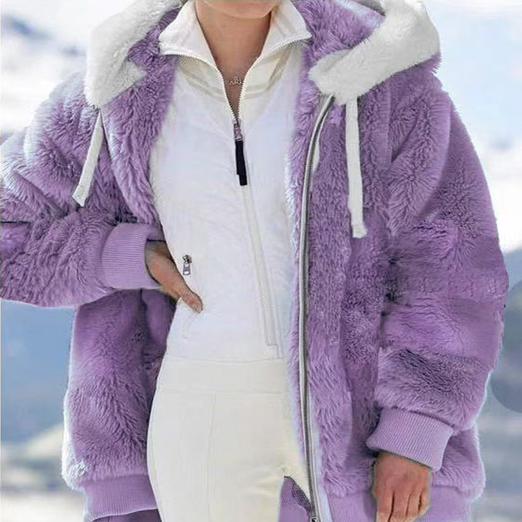 Picture of Spot Wish Independent Station 2024 Amazon Hot Selling New Autumn and Winter Loose Plush Zipper Hooded Jacket for Women