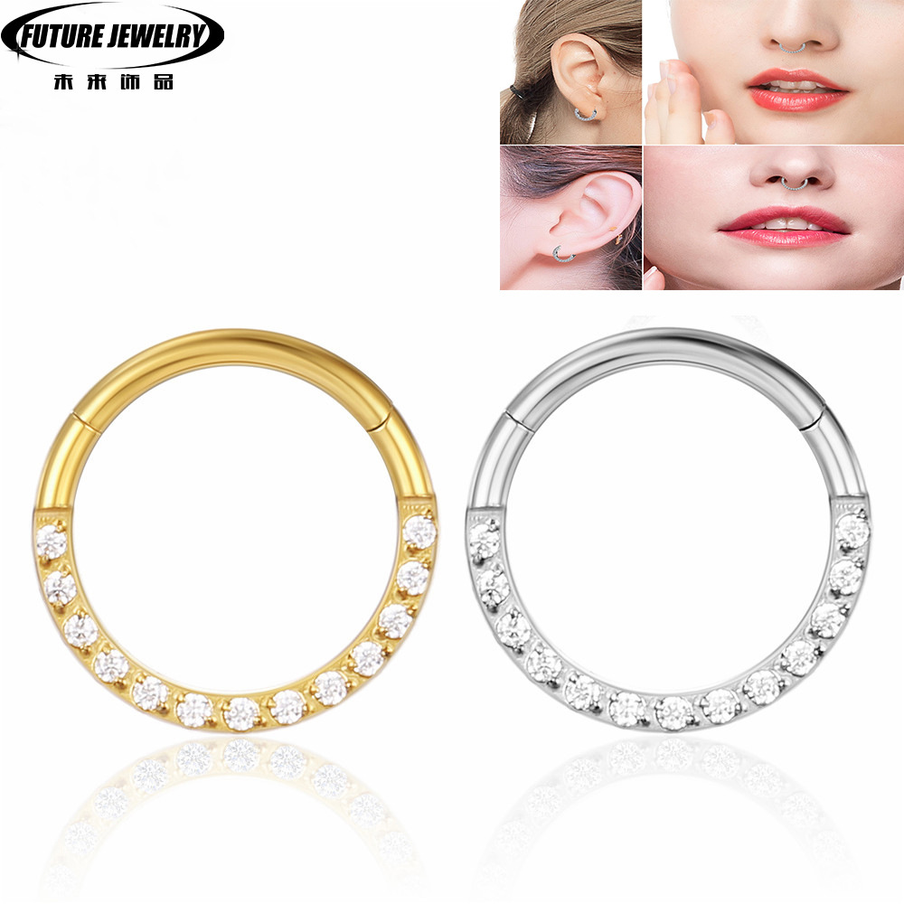 Picture of CNC factory 316L stainless steel puncture jewelry zircon ring closed ring seamless nose ring multifunctional cartilage earrings
