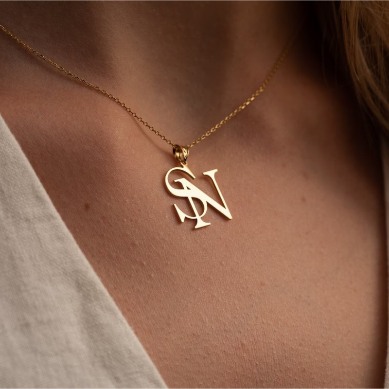 Custom First Letter Necklace Stainless Steel Gold-Plated Chain Personalized Cute Little Pendant Girl Clavicle