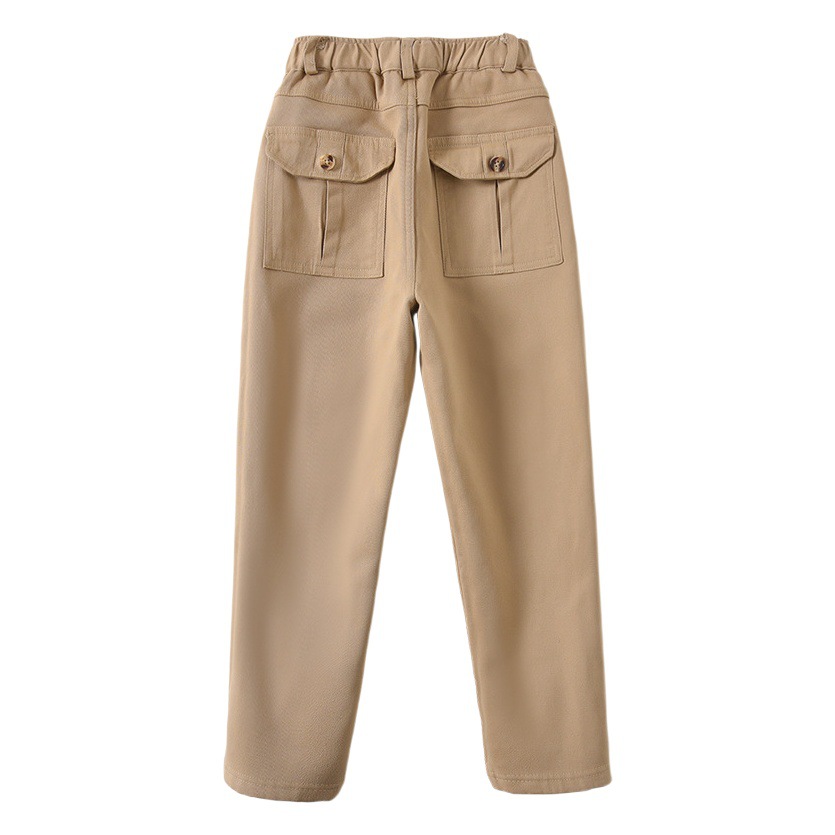 Boys' khaki School Uniform Pants Girls' Beige Pants for Primary School Children's Full Elasticized Cotton Trousers