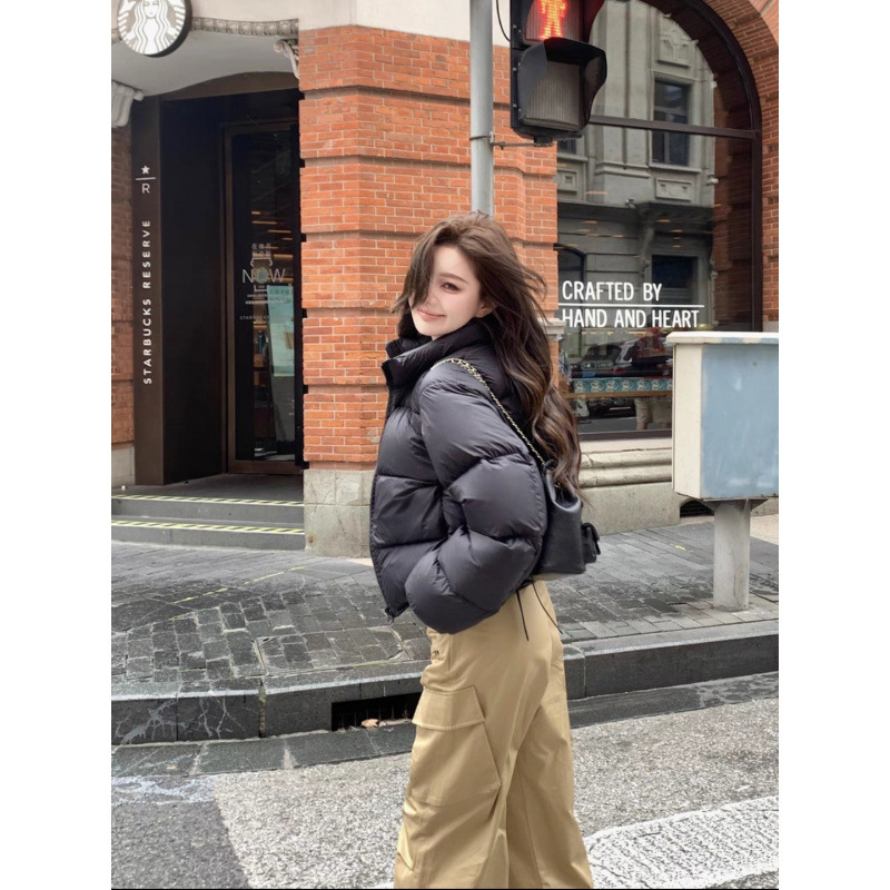 Winter New Cotton Coat Women's 2024 New Small Thickened Loose Bread Suit with Collar Winter Coat Brown