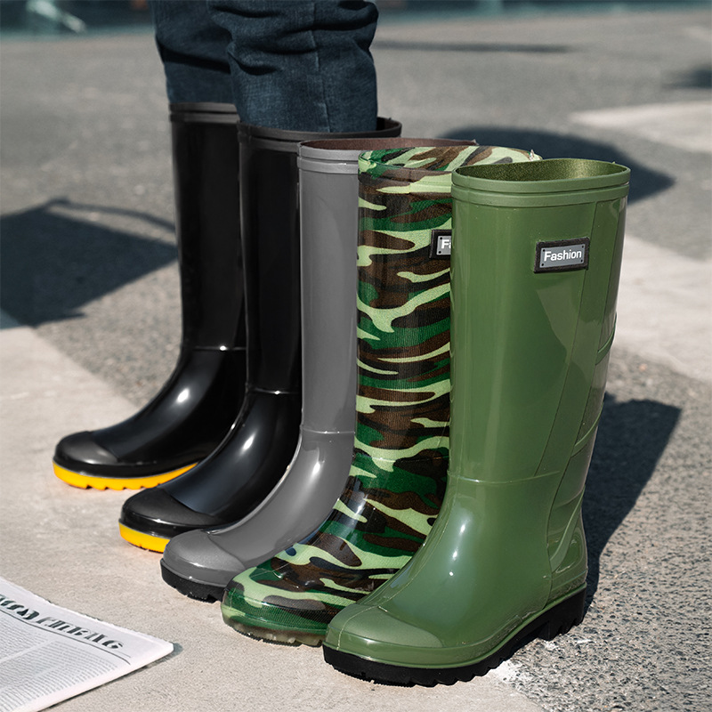 Work Safety High-Top Rain Boots Camouflage Men's Rubber Sole Waterproof Wear-Resistant Water Shoes Fleece-Lined Warm Shoes Hot-Selling Wholesale Taobao