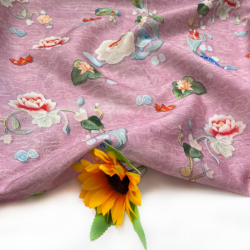 New Chinese style pink dai brocade rhyme Tencel jacquard fabric Hanfu cheongsam dress fabric handmade DIY fabric