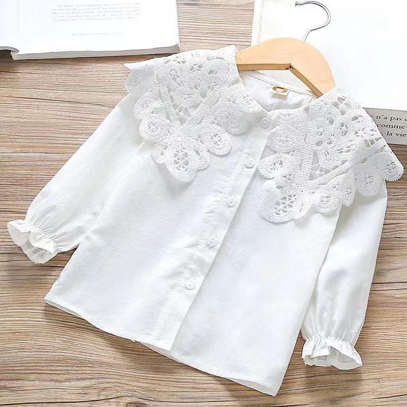 Picture of Girls' Spring and Autumn Shirt New Korean Style Foreign Style Long Sleeve White Shirt Children's Lace Doll Collar Base Top Trendy