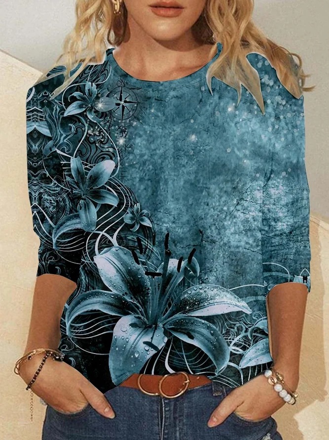2024 Amazon Cross-Border New European and American Clothing Tops 3D Digital Trendy Printed Casual Long-Sleeved Round Neck T-Shirt