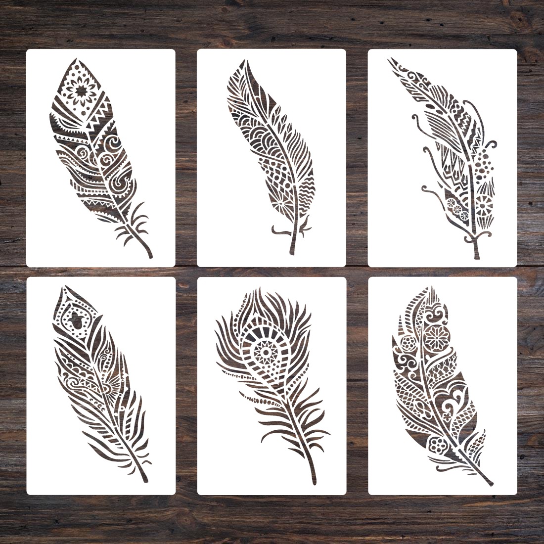 Feather art hollow painting template ruler Amazon new 6-piece feather Mandala Template
