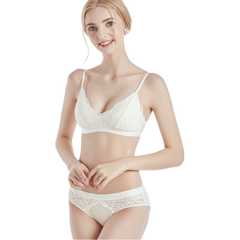 Women's sexy lace thin small chest gathered without steel ring bra underwear women's bra triangle cup set wholesale