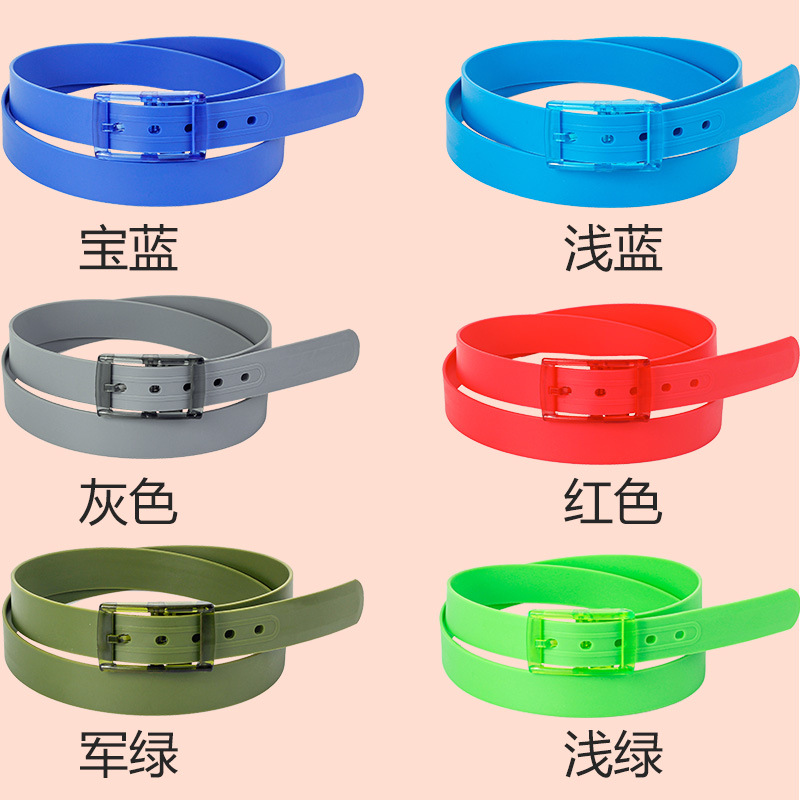Multi-Color Silicone Belt for Men, Women, and Children, Candy-Colored Elementary School Boys and Girls Military Training Pin Buckle Tep Belt